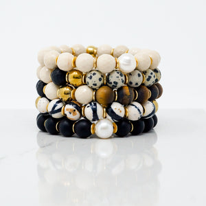 Natural Stone Bracelet - Pearl + Onyx