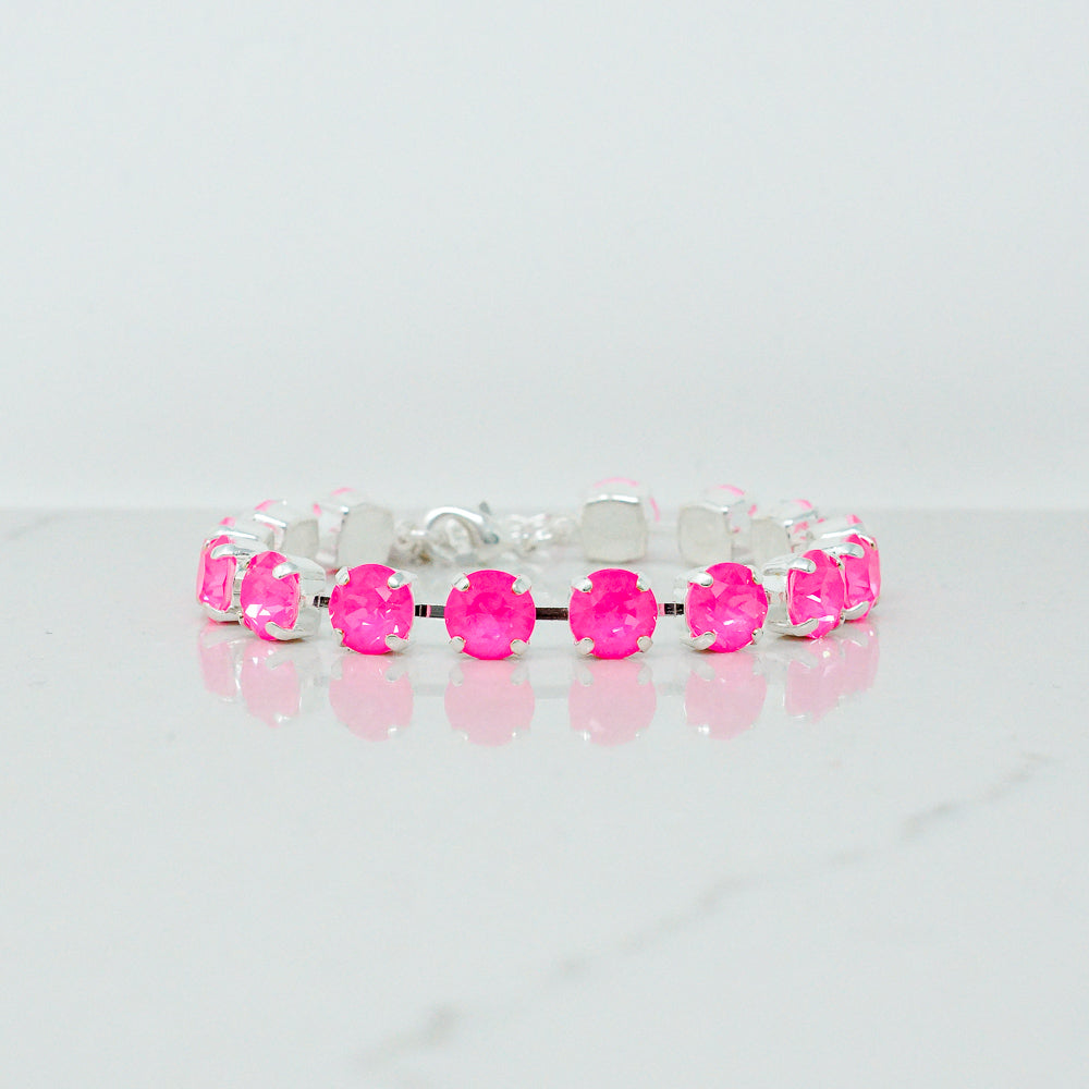 Crystal Bracelet (8MM, Hot Pink, Silver)
