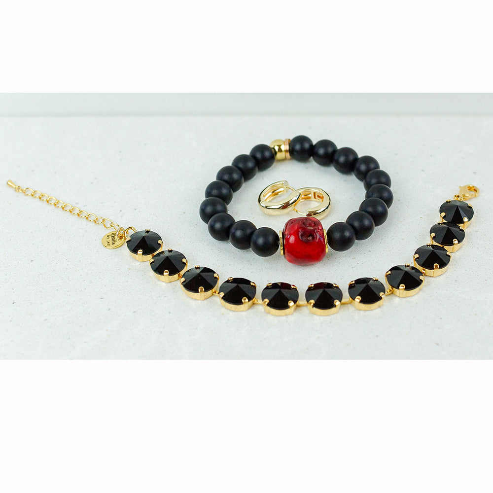 Crystal Bracelet (12MM, Jet Black, Gold) – Realia By Jen