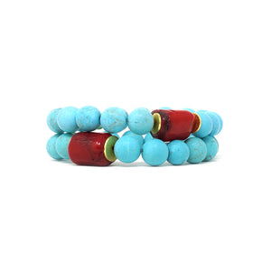Natural Stone Bracelet (10MM, Coral, Matte Turquoise)