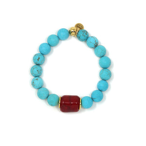 Natural Stone Bracelet (10MM, Coral, Matte Turquoise)
