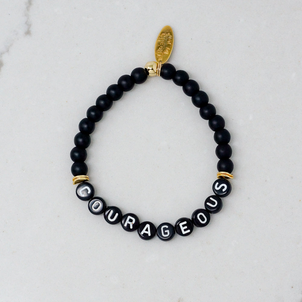 Wordy Natural Stone Bracelet - Courageous (Onyx/Black/White)