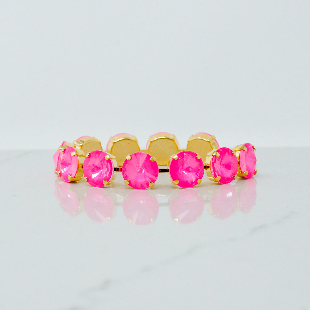Crystal Bracelet (12MM, Hot Pink, Gold)