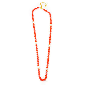 Natural Stone Necklace (Coral + Pearl)