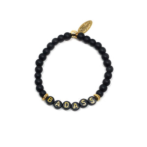 Wordy Natural Stone Bracelet - Badass (Onyx/Black/Gold)