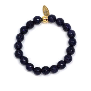 Natural Stone Bracelet - Goldstone (10MM, Faceted, Blue)