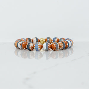 Natural Stone Bracelet - Agate (10MM, Faceted, Tibetan, Blue/Brown Stripe)