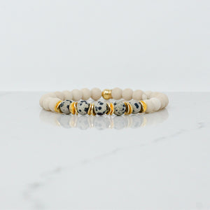 Mixed Natural Stone Bracelet - Matte Cream + Spotted Jasper (6MM)