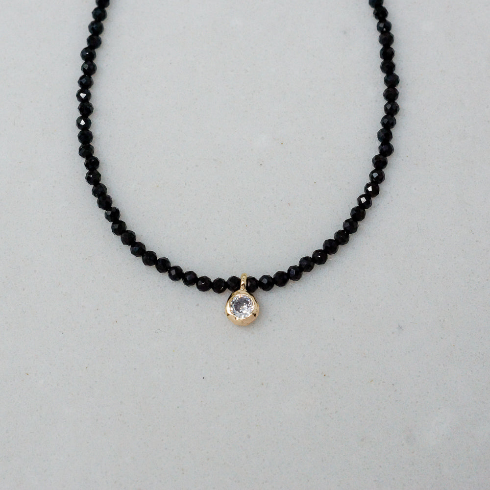 Micro Natural Stone Necklace With Crystal (Black Spinel)