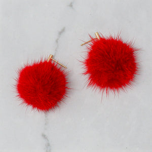 Fur Pom Earrings (Cherry)