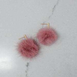 Fur Pom Earrings (Vintage Rose)