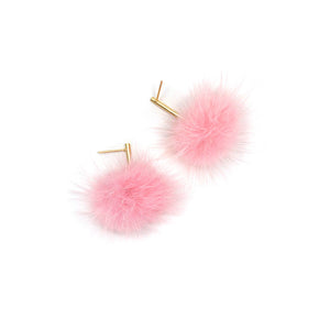 Fur Pom Earrings (Baby Pink)