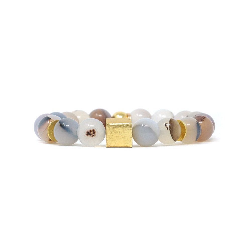 Cube - Mixed Natural Stone Bracelet - Montana Agate (10MM)