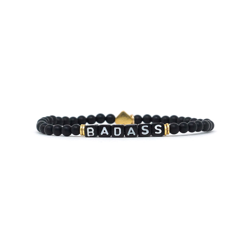 Wordy Natural Stone Bracelet - Badass (4MM, Onyx/Black/White)