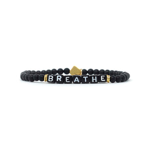 Wordy Natural Stone Bracelet - Breathe (4MM, Onyx/Black/White)