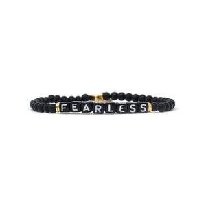 Wordy Natural Stone Bracelet - Fearless (4MM, Onyx/Black/White)