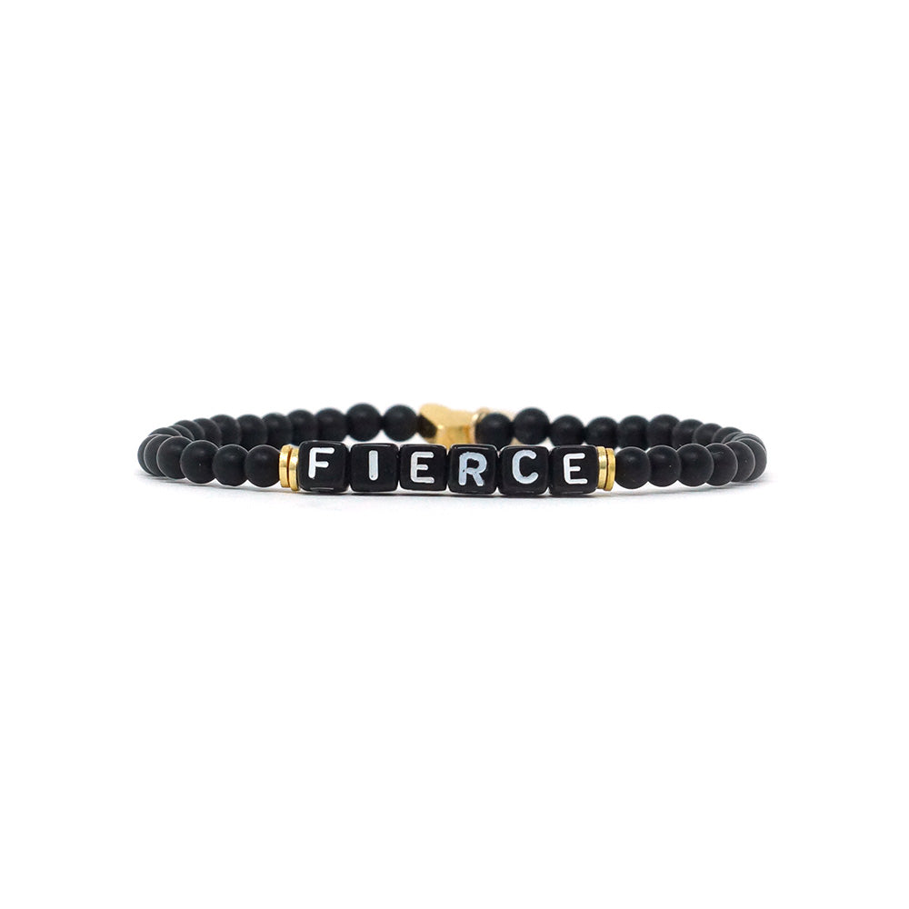 Wordy Natural Stone Bracelet - Fierce (4MM, Onyx/Black/White)