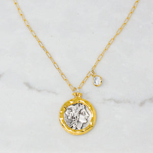Greek Coin Necklace (Silver + Gold)