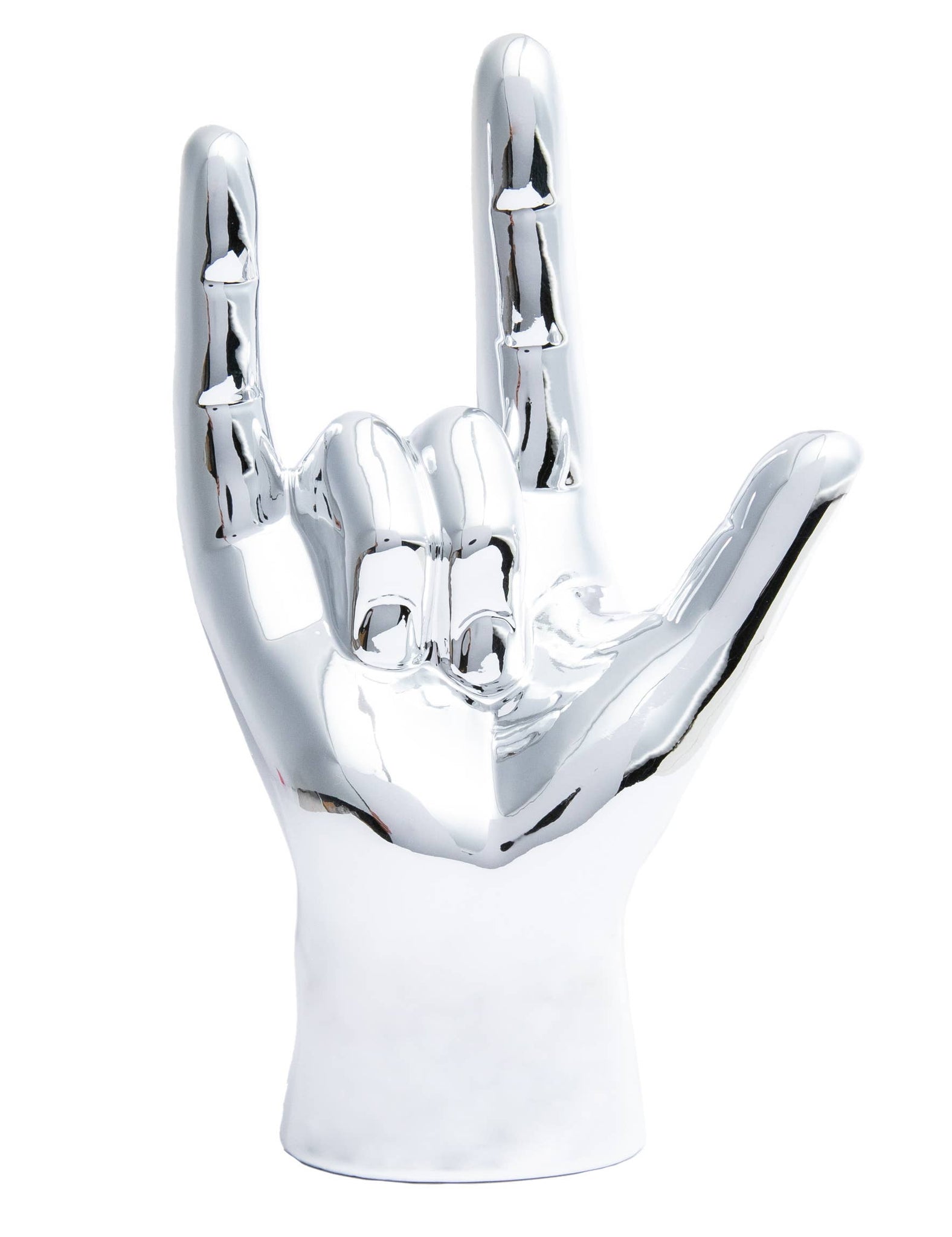 Silver I Love You hand Tabletop Sculpture - 9" tall