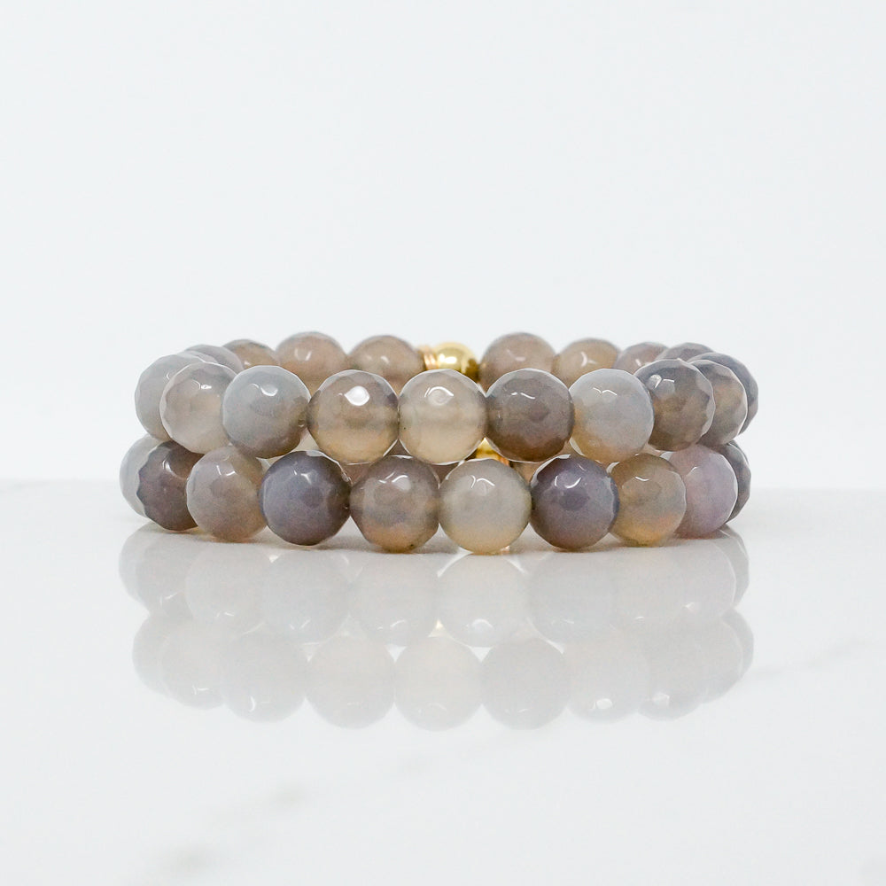 Natural Stone Bracelet - Agate, Grey (10MM, faceted)