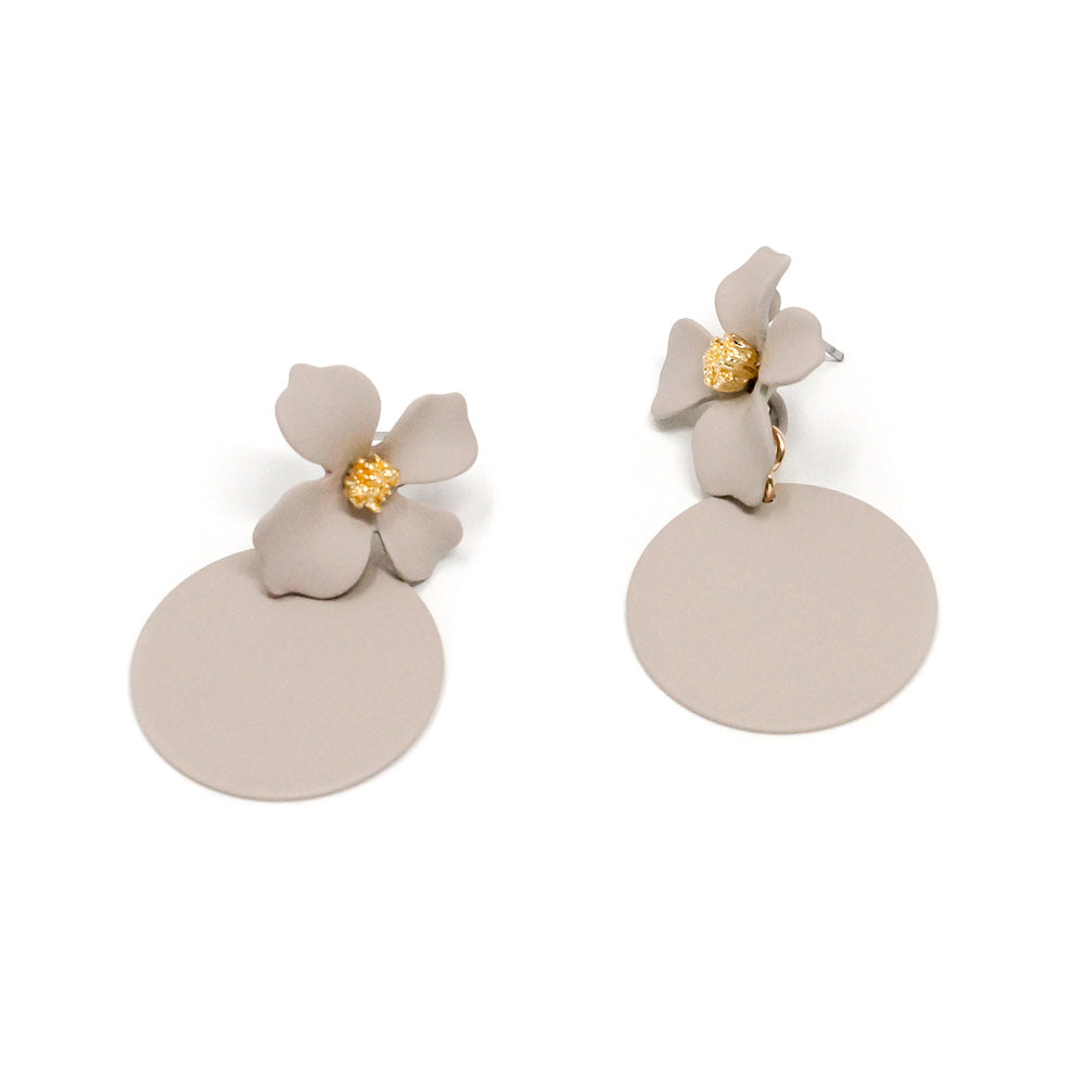 Floral + Disc Drop Earrings (Beige)