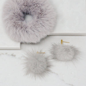 Fur Pom Earrings (Grey)