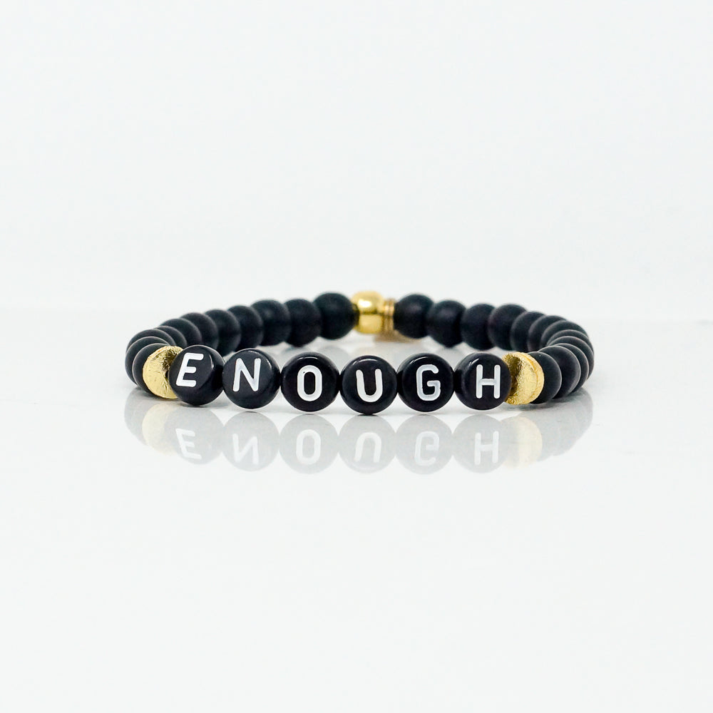 Wordy Natural Stone Bracelet - Enough (Onyx/Black/White)