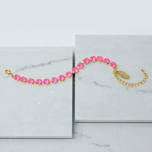 Crystal Bracelet (8MM, Hot Pink, Gold)