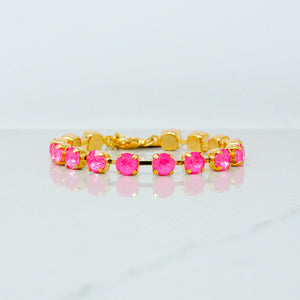 Crystal Bracelet (6MM, Hot Pink, Gold)