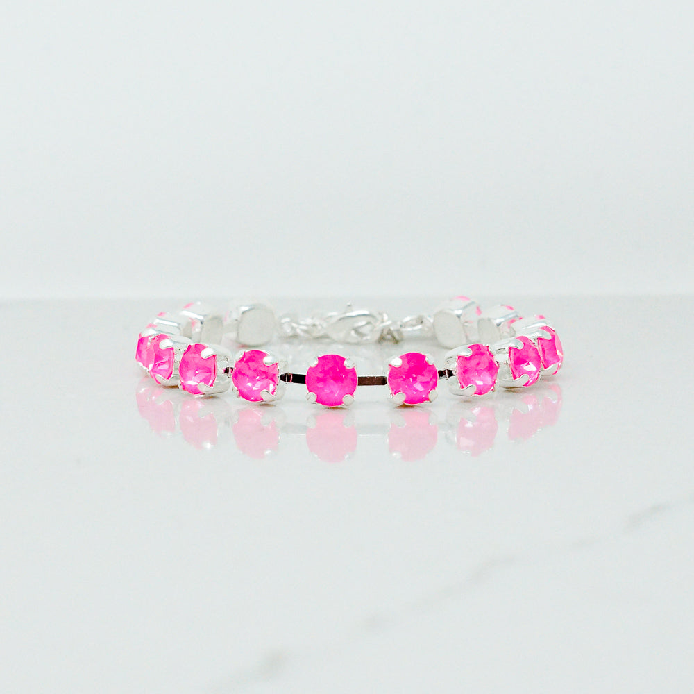 Crystal Bracelet (6MM, Hot Pink, Silver)