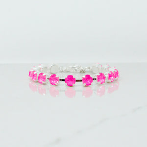 Crystal Bracelet (6MM, Hot Pink, Silver)