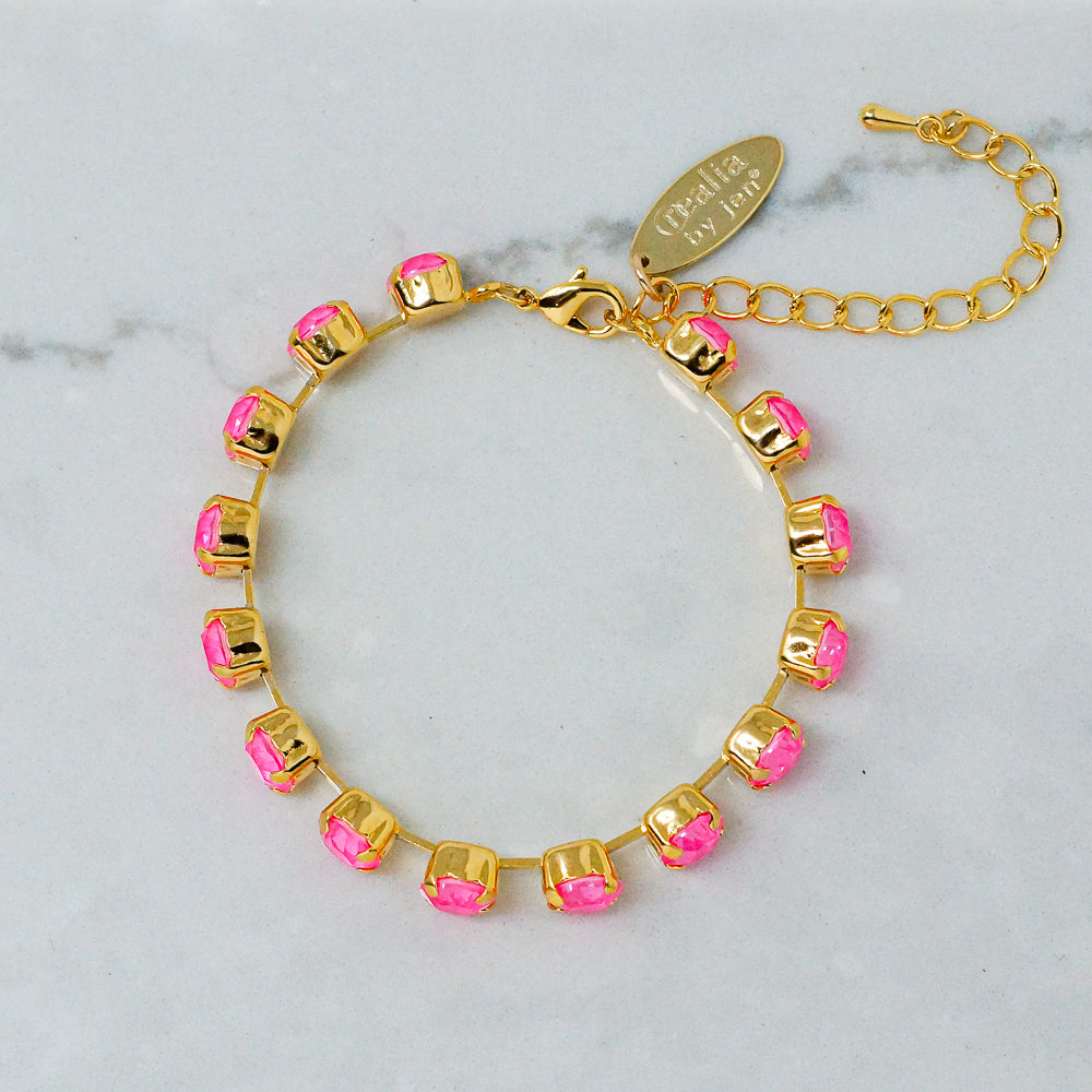 Crystal Bracelet (8MM, Hot Pink, Gold)