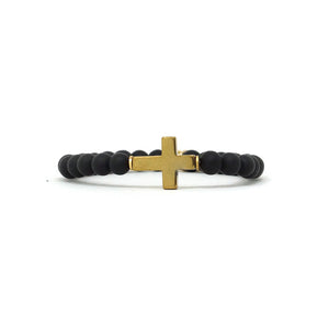 Cross Natural Stone Bracelet (6MM, Gold Hematite, Onyx)