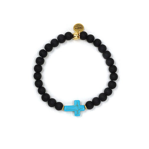Cross Natural Stone Bracelet (6MM, Turquoise, Onyx)