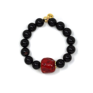 Natural Stone Bracelet (12MM, Coral, Onyx)