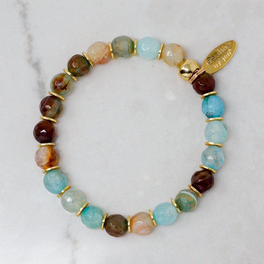Natural Stone Bracelet - Agate (8MM, Teal + Terracotta)