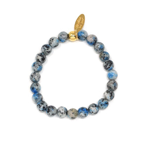 Natural Stone Bracelet - Sesame Jasper - (8MM, Blue + Grey)