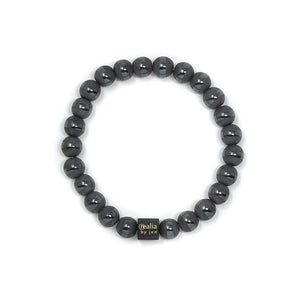 Natural Stone Bracelet - Matte Hematite (9MM, Gunmetal Stripe)