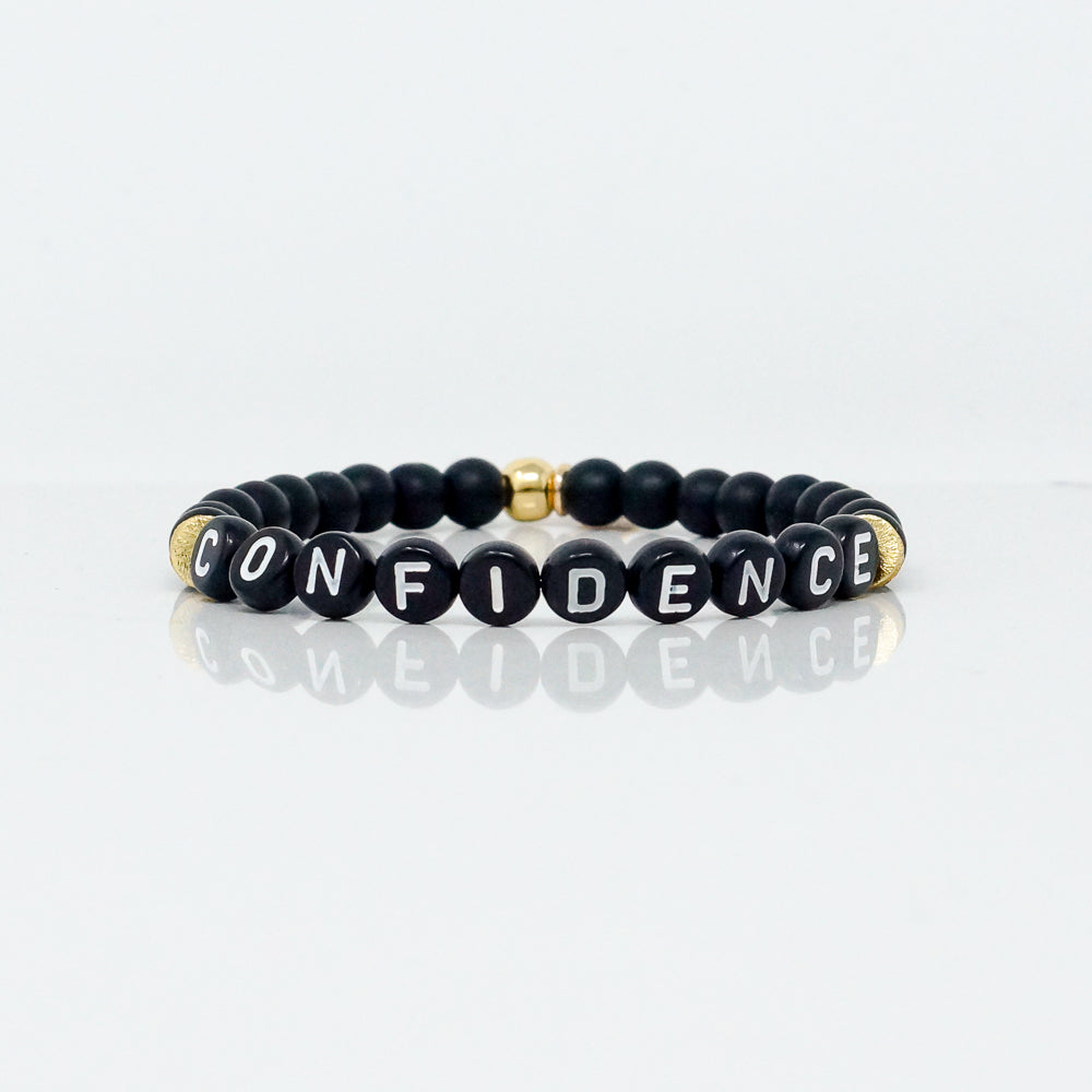 Wordy Natural Stone Bracelet - Confidence (Onyx/Black/White)