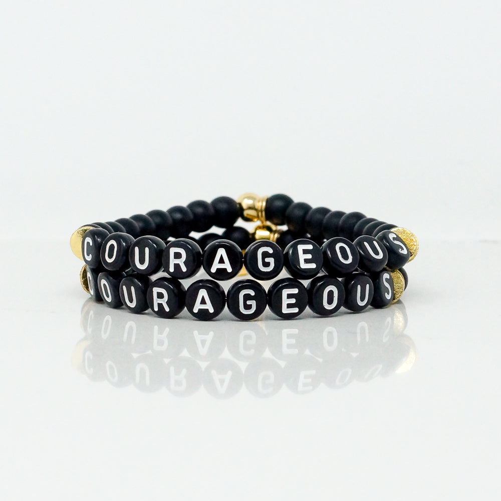 Wordy Natural Stone Bracelet - Courageous (Onyx/Black/White)