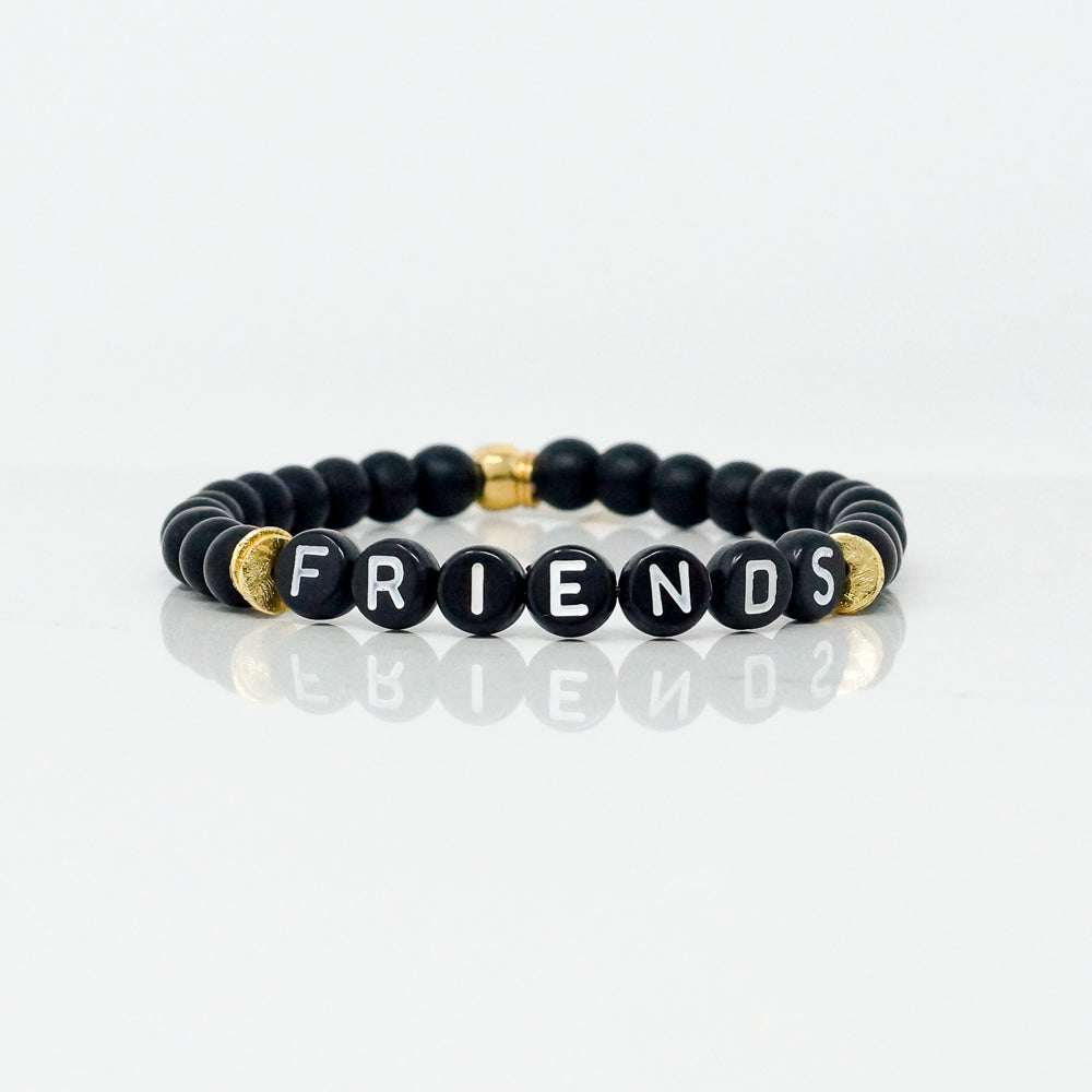 Wordy Natural Stone Bracelet - Friends (Onyx/Black/White)
