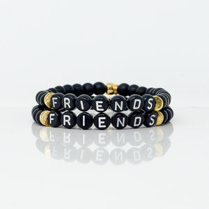 Wordy Natural Stone Bracelet - Friends (Onyx/Black/White)