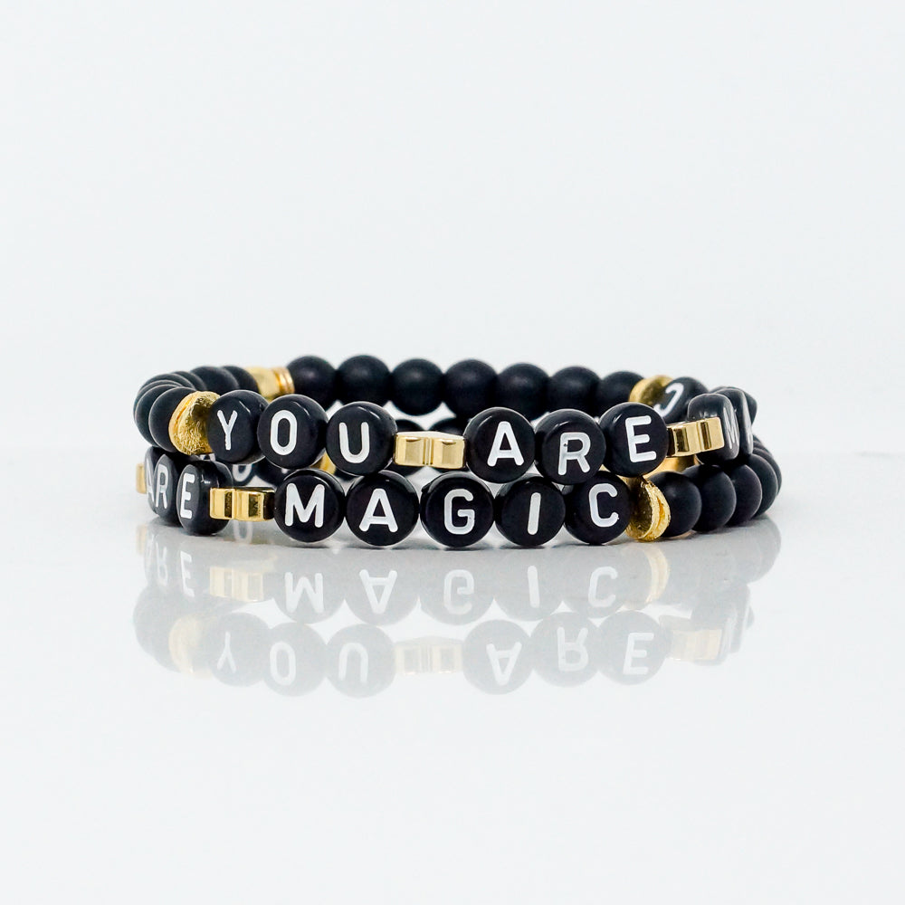 Wordy Natural Stone Bracelet - You Are Magic (Onyx/Black/White)