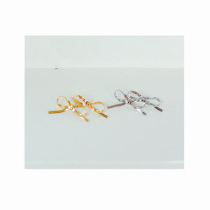 Bow Herringbone Chain Earrings (Silver)