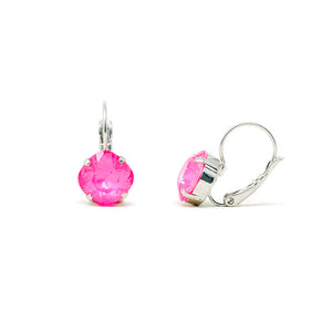 Crystal Cushion Cut Drop Earrings (Hot Pink/Silver)