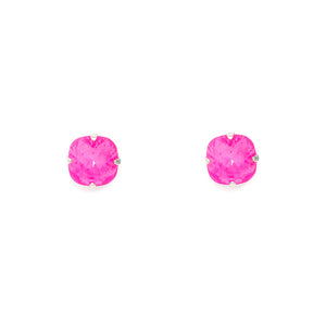 Crystal Cushion Cut Stud Earrings (Hot Pink/Silver)