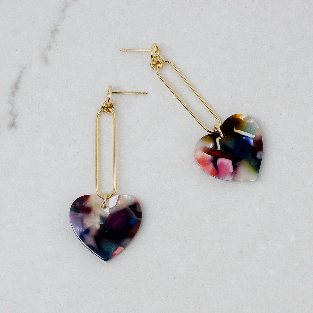 Acrylic Heart Earrings - Multicolored