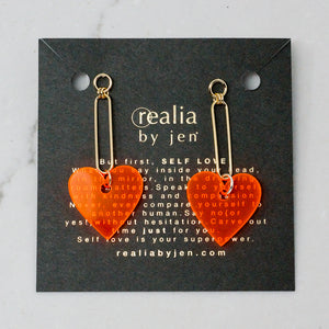 Acrylic Heart Earrings - Neon Orange