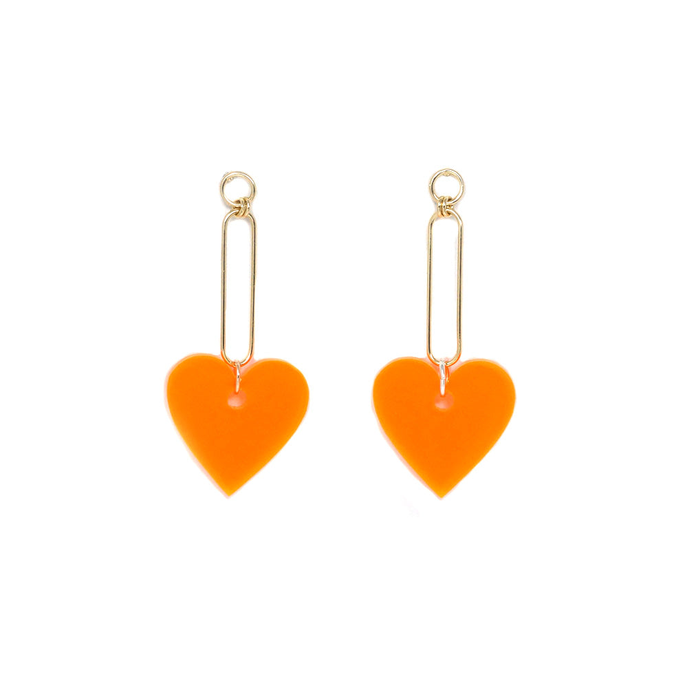 Acrylic Heart Earrings - Neon Orange