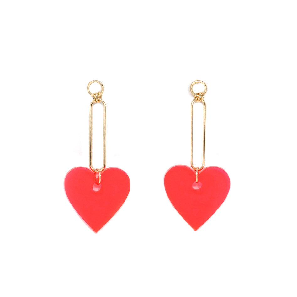 Acrylic Heart Earrings - Neon Red